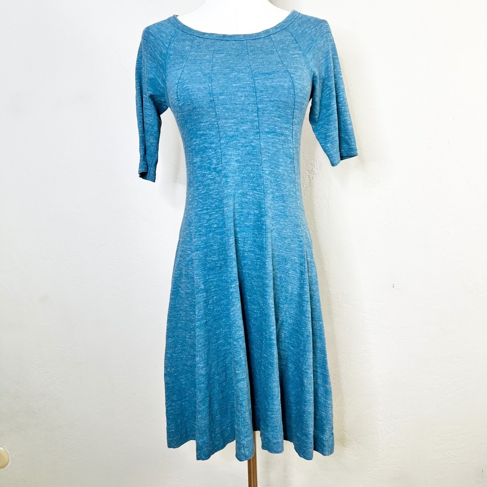 Ganni Blue Winter Jersey Cotton Seamed Fit & Flare Dress XS Portugal Made